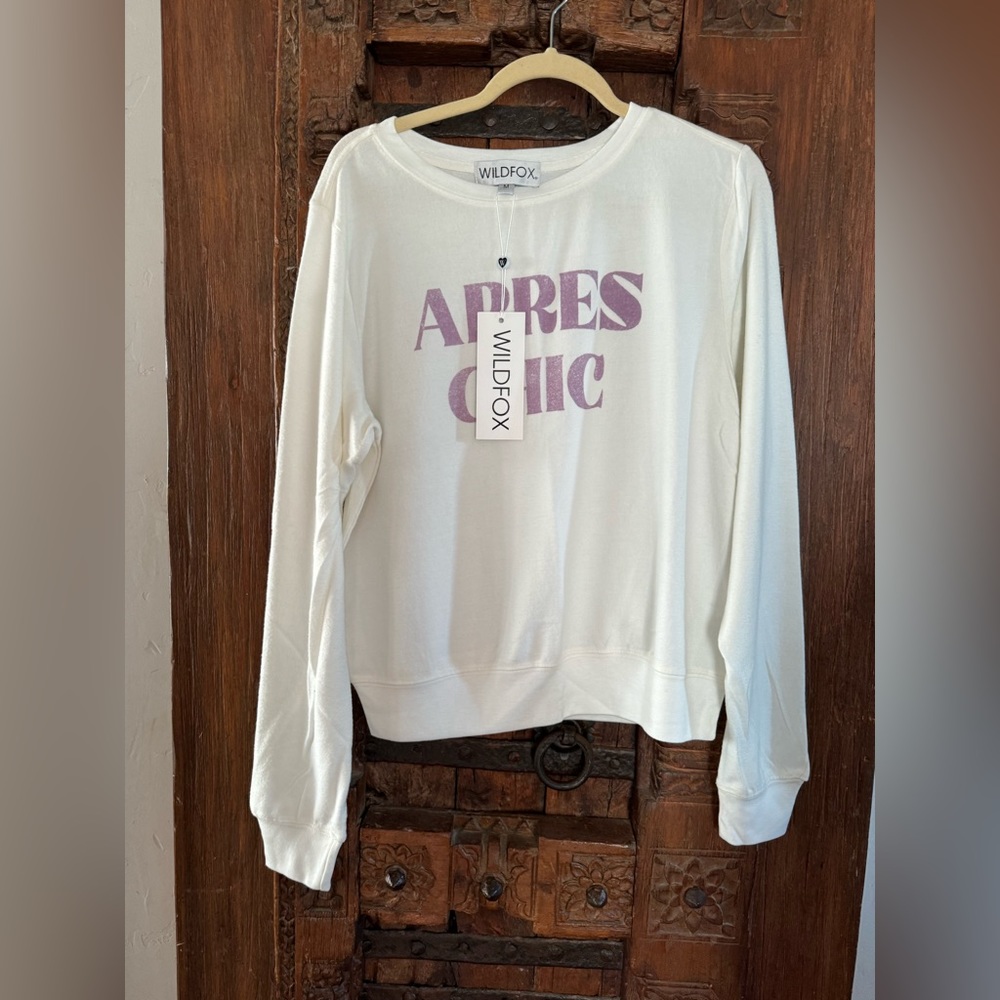 Wildfox White Sweatshirt with Lavender Apres Chic Graphic
